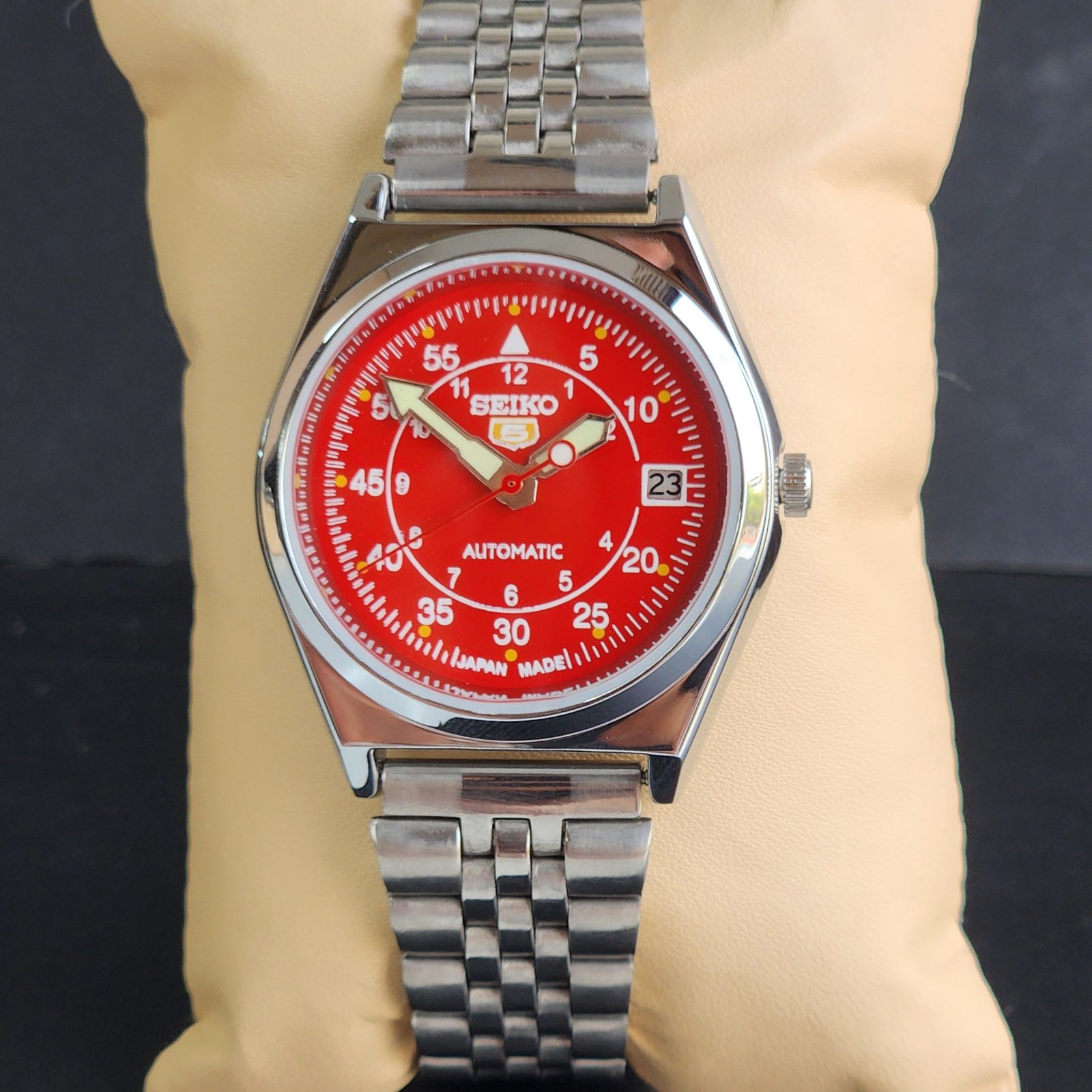 Vintage Refurbished Seiko 5 Red Face Automatic 6309A 17 Jewels Japan Men's Date Wrist Watch E26