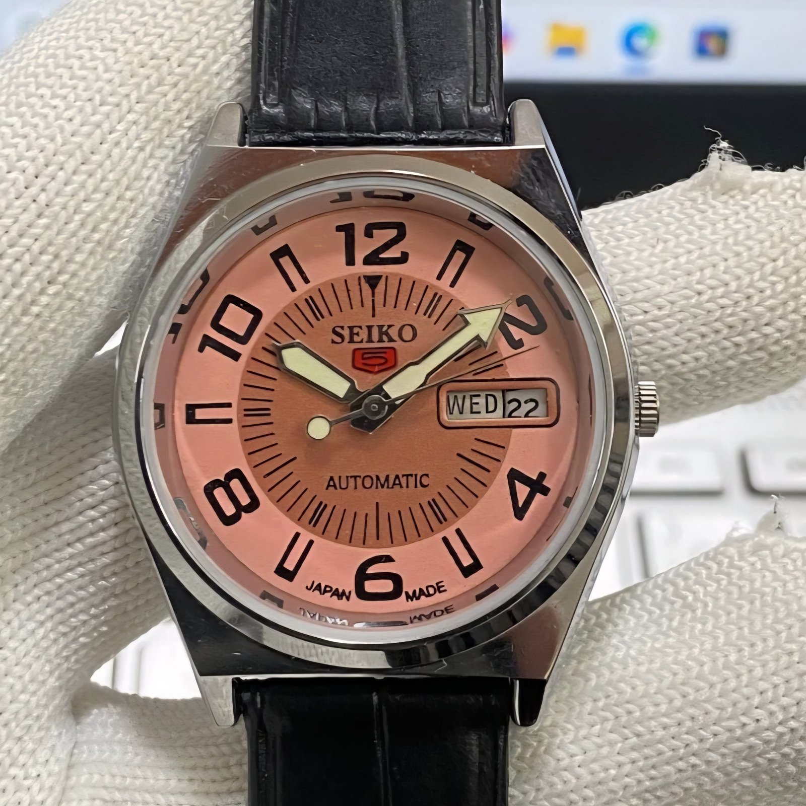 Vintage Seiko 5 Automatic Cal 6309 Peach face Mens Wrist Watch MK08